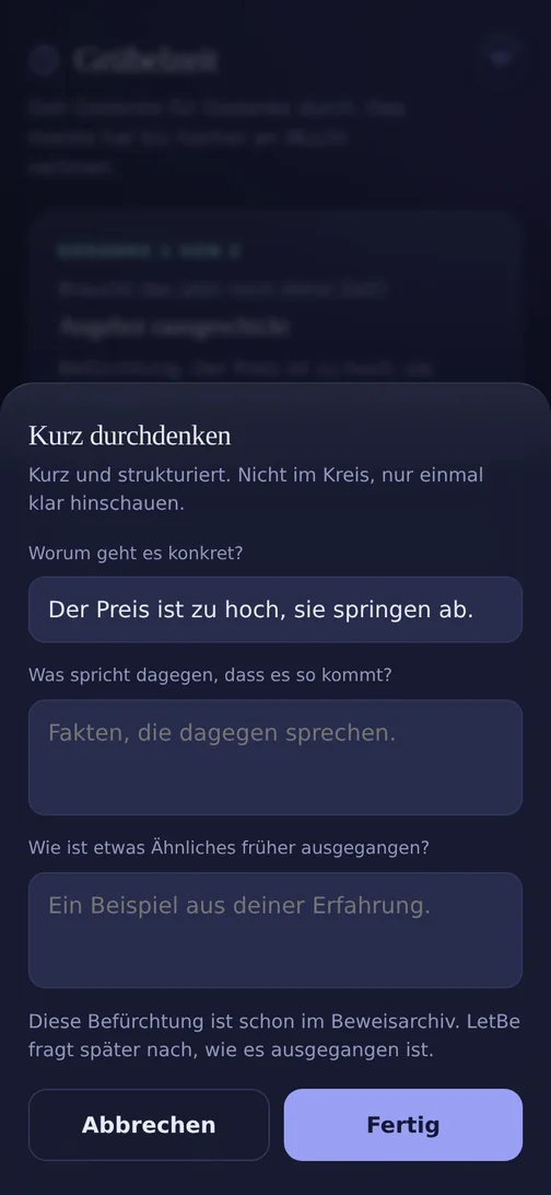 LetBe app: thinking a worry through once, with structure